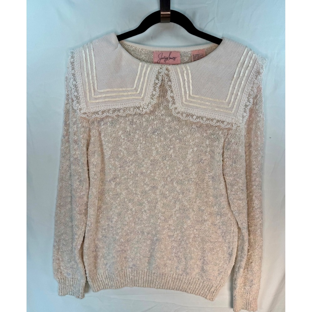 Jaclyn Smith Vintage Silk Blend Sailor Collar Lace Sweater Pastel Confetti Small
